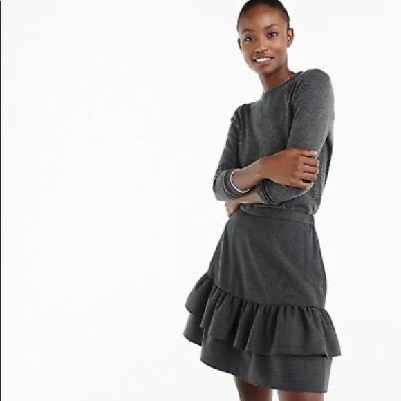 JCrew Gray Flannel Ruffle Skirt Size 4 - Picture 1 of 7